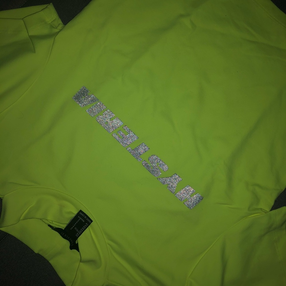 Neon Green Reflective 'HYSTERIA' Crop Top